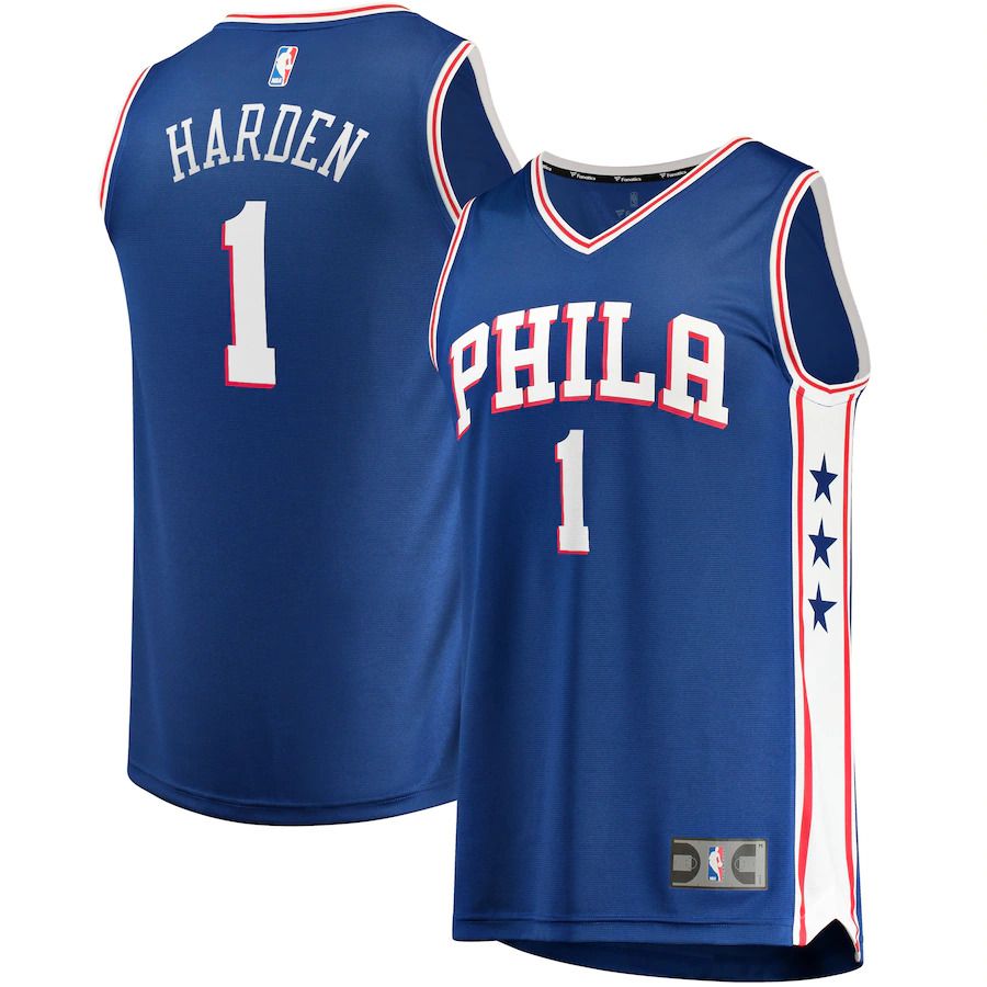Men Philadelphia 76ers #1 James Harden Fanatics Branded Royal Fast Break Replica NBA Jersey